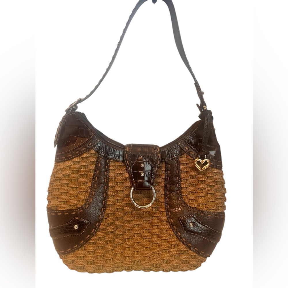 Brighton Woven Straw Leather Shoulder Bag Like New